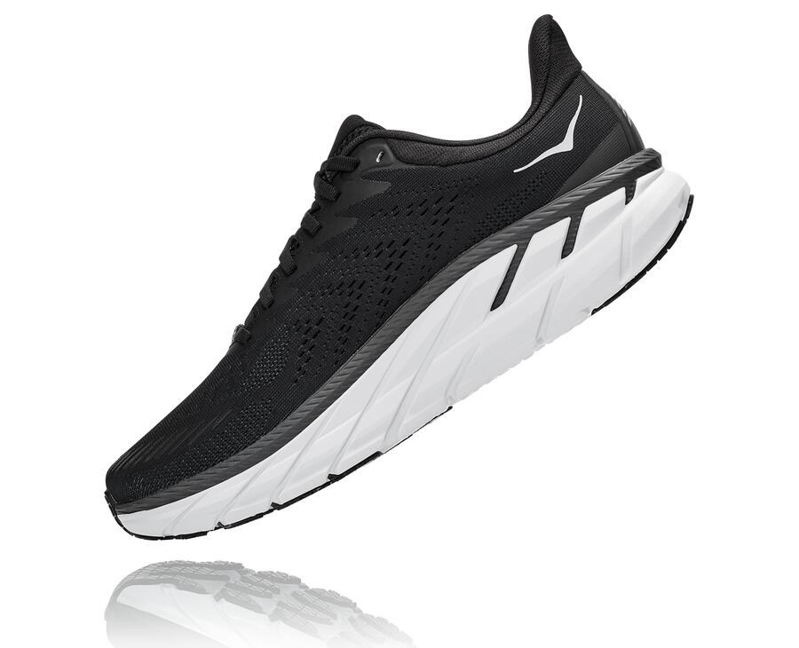 Running Shoes Mens - Hoka One One Clifton 7 - Black/White - HXIEJVT-59